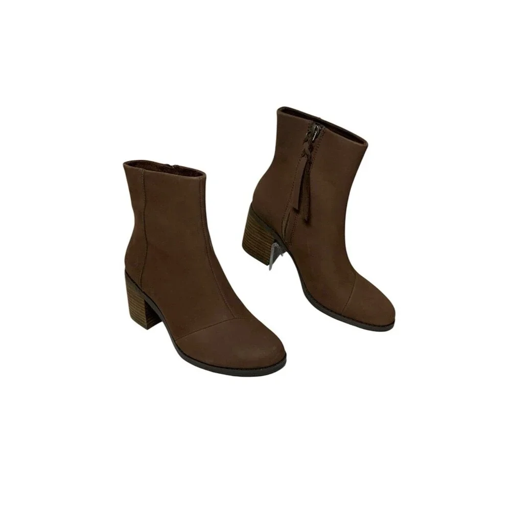 TOMS Evelyn Brown Leather Ankle Boots Women’s Size 6 NWT